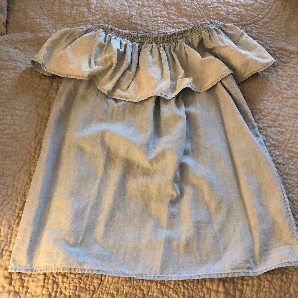 Joie Ruffle Off the Shoulder Chambray Top
